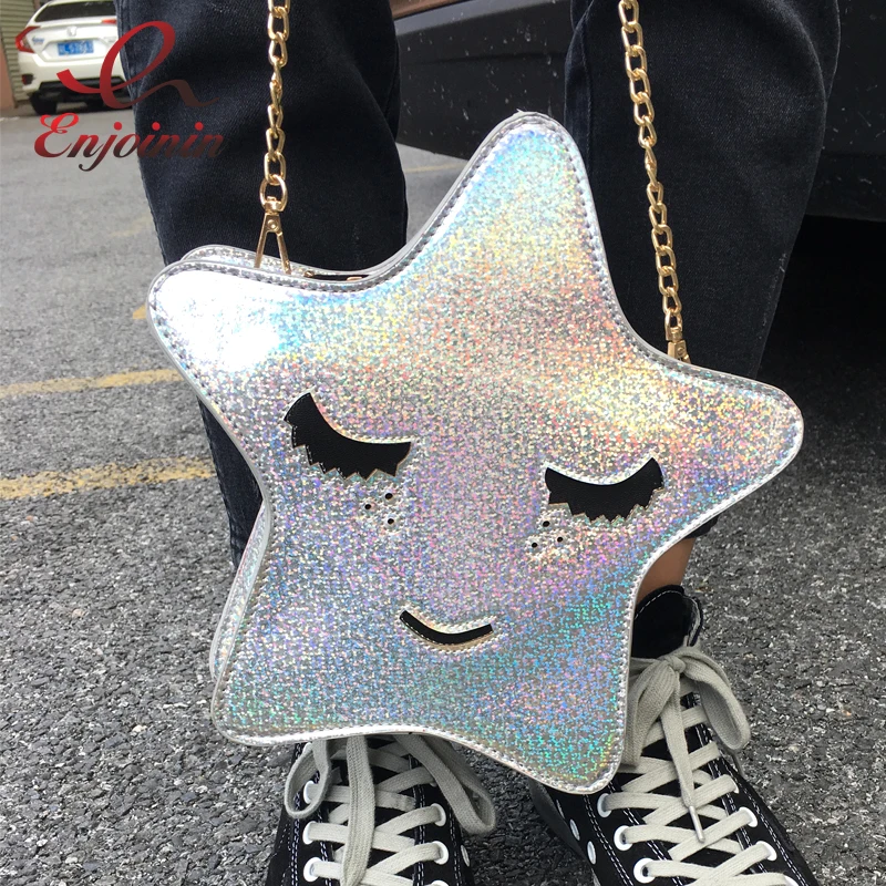 شخصية الأزياء الليزر لطيف شكل نجمة عارضة حزب قابض حقيبة السيدات حقيبة الكتف حقيبة crossbody رسول حقيبة محفظة رفرف