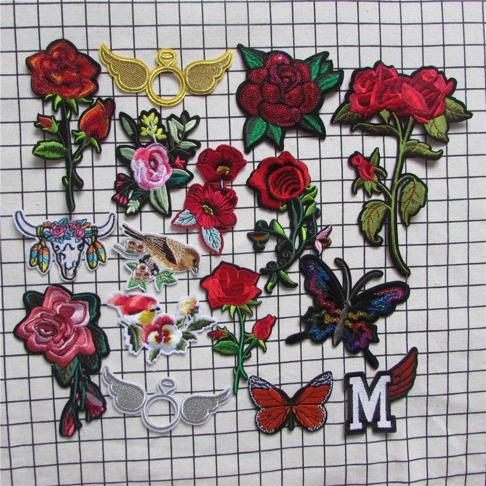 

Sewing Clothes flowers patterned Patch Iron On Embroidery Patches Hotfix Applique Motifs Sew On Garment mixture fashion patches