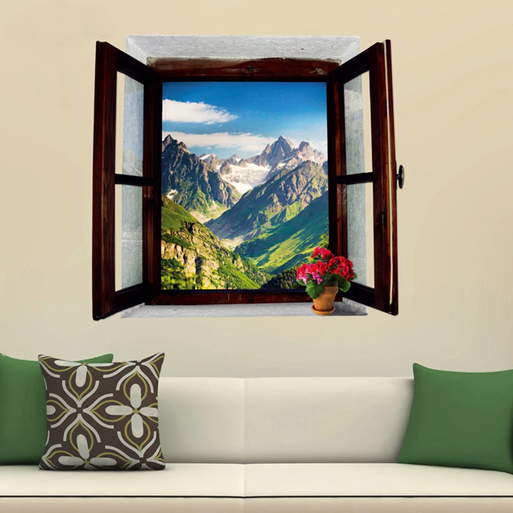 Window View Landscape Wall Decals, Living Room Bedroom Removable Wall Stickers Muralsin Wall