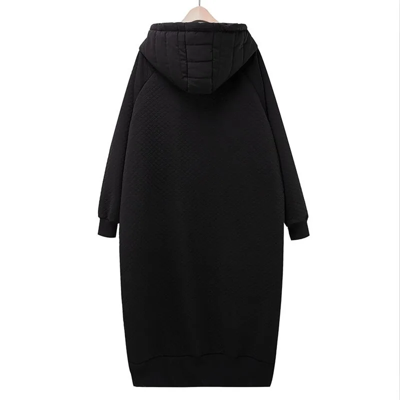 

Fashion Large Size 6XL Striped Cotton Coats Women New Arrivals Casual Black Hooded Long Coat Winter Female Street Parkas 2019