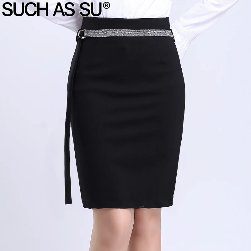 Knee Length Skirts New 2017 Brand Womens Pencil Skirt Black Knit Casual