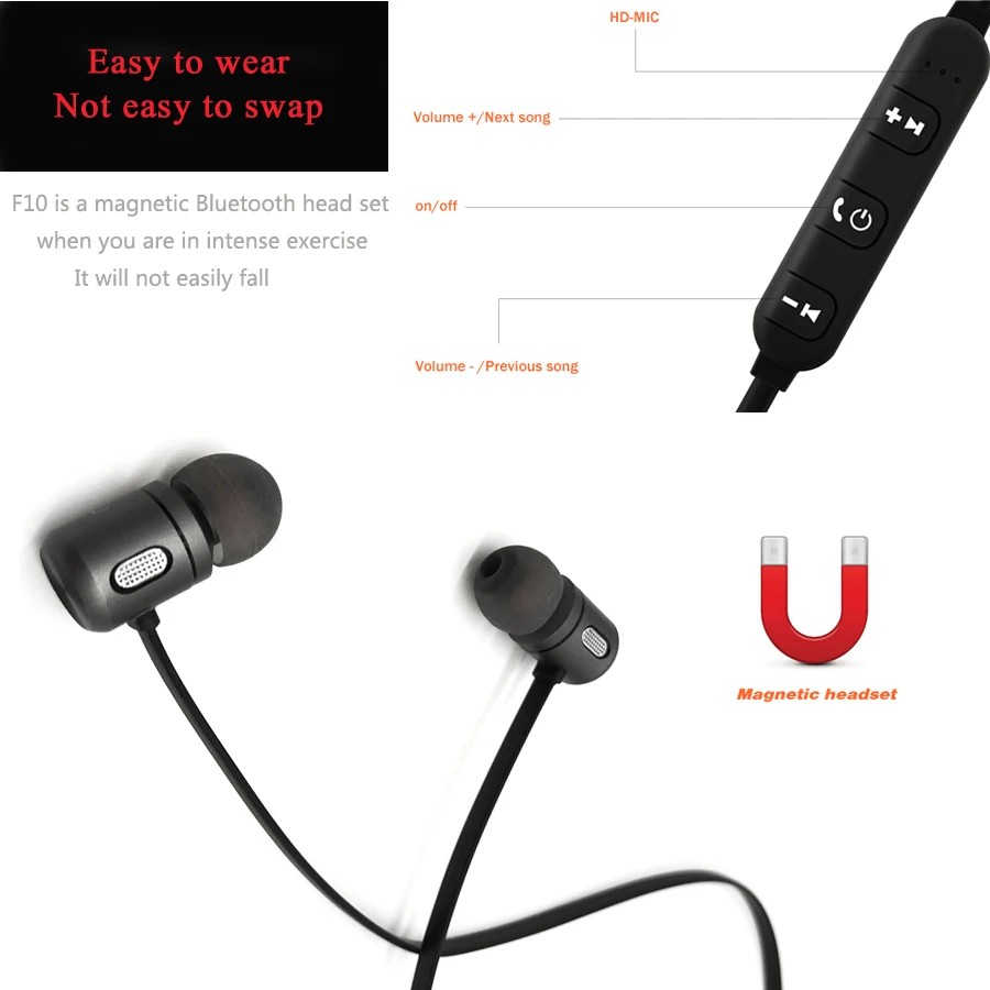 FBYEG C10 Bluetooth Earphone Wireless Headphone Bluetooth sport Sweatproof Headset Magnetic Earpieces With Mic For Phone Xiaomi