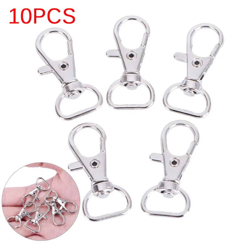 10Pcs/lot Silver Swivel Lobster Clasp Clips Key Hook Keychain Split Key