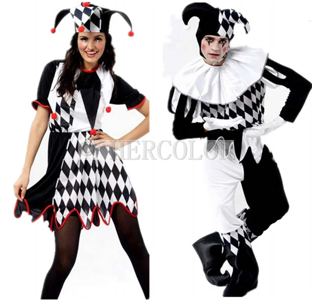 Circus Clown Harley Quinn Costume Tee Dress w//Small Bells for Halloween Cosplay