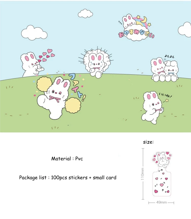 100 шт./лот милые наклейки для скрапбукинга с любящим сердцем и кроликом детские игрушки наклейки декоративные Сделай Сам наклейки Kawaii Канцелярские товары подарок