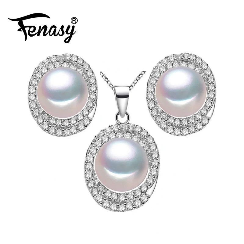

FENASY Trendy Pearl Jewelry Big Pearl Black Pearl Jewelry Sets For Women Pearl Necklace stud earings For Women Jewelry Box