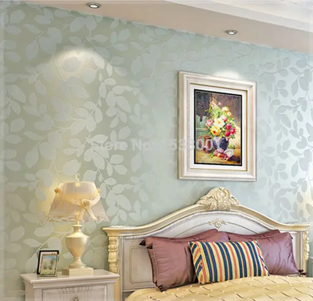 Elegant Non Woven Light Blue Leaf Embossed Wallpaper Warm Bedroom Elegant Non Woven Light Blue Leaf Embossed Wallpaper Warm Bedroom Living Room Background Board Wall