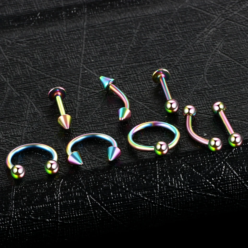 8pcs/lot Steel Ear Piercings Nose Ring Lip Ring Eyebrow Piercings Ear Helix Ring Captive Bead Rings Body Jewelry Piercings Lot