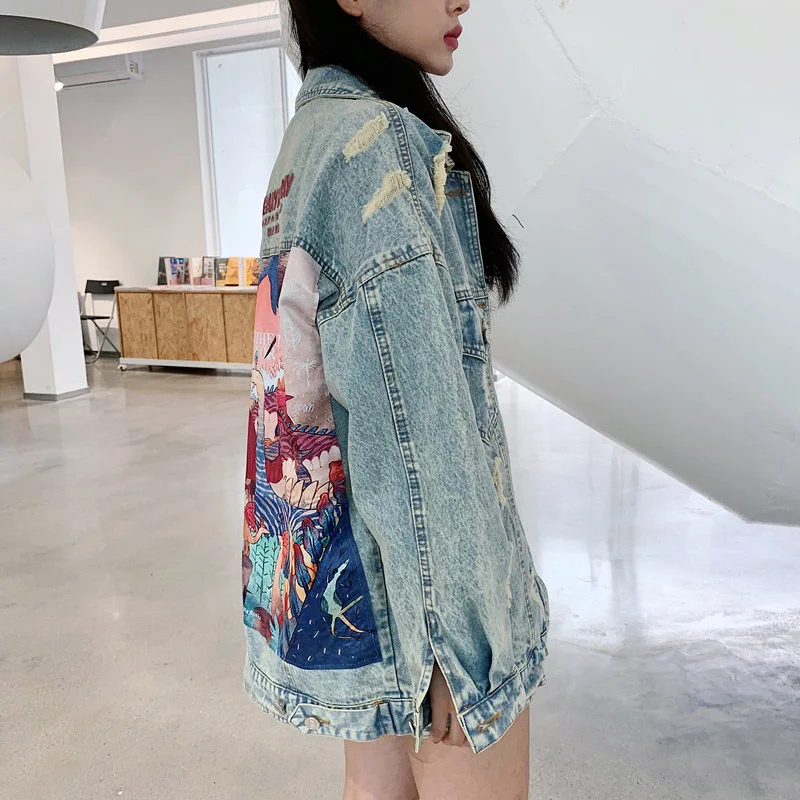 YingYuanFang модная новая свободная джинсовая куртка с нашивкой в виде животного