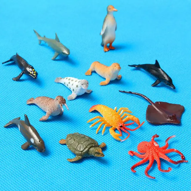 Mini 12pcs/set Plastic Marine Animal Model Toy Figure Ocean Creatures