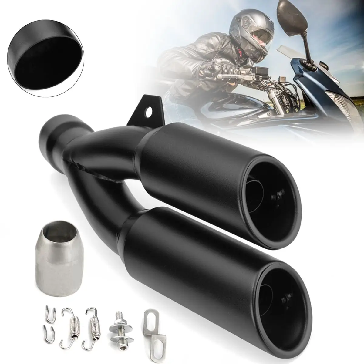 

Dual outlet Stainless Steel Motorcycle Muffler Exhaust Tail Pipe Double Twin Tip Right Side Dirt Street Bike Scooter ATV Quad