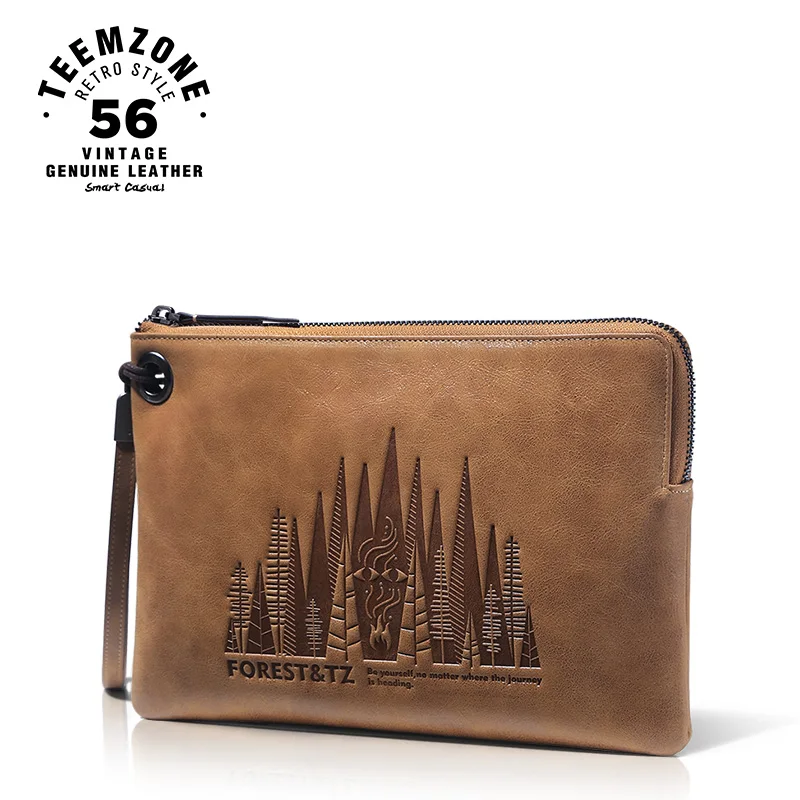 

teemzone Amazon Rainforest Series Men Genuine Leather Casual Long Business Male Clutch Wallets Men's iPad Men's Clutch Bag S8001