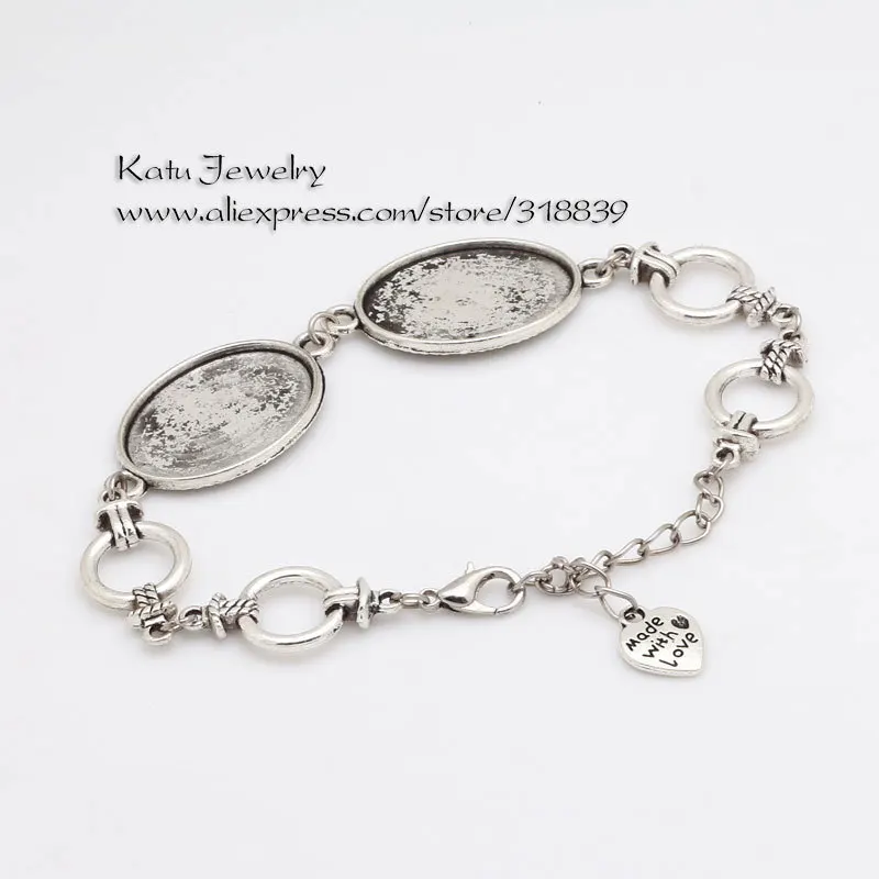 

2Pcs/lot Vintage Silver Metal Zinc Alloy 18*25mm Oval Bracelet Cabochon Setting Jewelry Blank Bracelet BC8520
