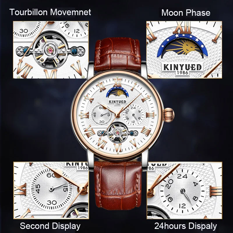 003KINYUED Top Brand Luxury Mechanical Watches for Men Moon Phase Automatic Watch Tourbillon Skeleton Sports Clock Steampunk Watchs (6)