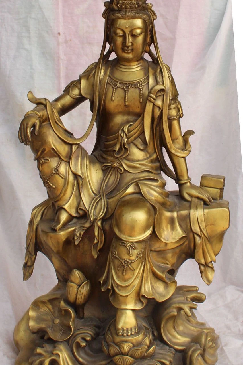 

24" Chinese Bronze Kwan-yin Guanyin Guan Yin Seat Lotus Shakyamuni Buddha Statue