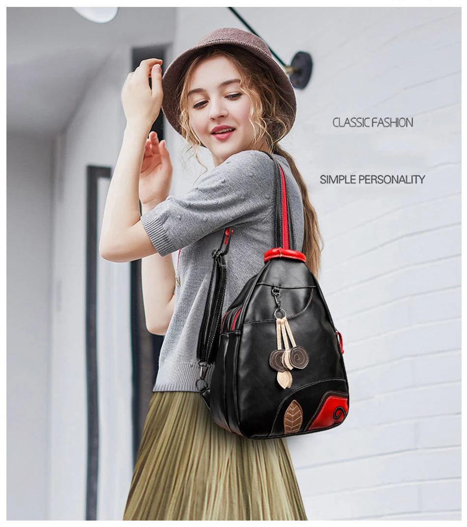 VANDERWAH горячая Распродажа, женский рюкзак в консервативном стиле, сумка через плечо с листьями, школьный кожаный рюкзак, три набора, многофункциональный рюкзак