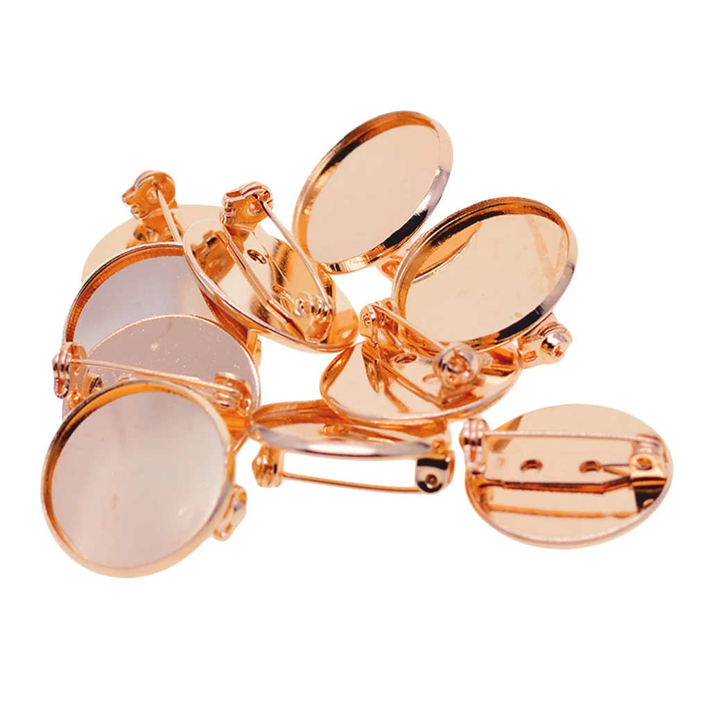 10 Pieces Copper Blank Brooch Trays Cabochon Settings Fit for 20mm Resin Cameo Cabochons Rose Gold
