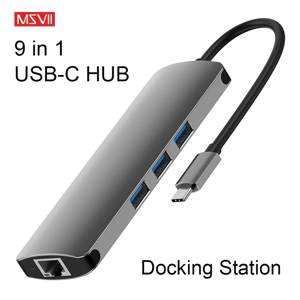 

MSVII USB HUB USB C to HDMI RJ45 Adapter for MacBook Samsung Galaxy S9 Huawei Mate 20 P20 Pro Type C USB 3.0 Docking Station
