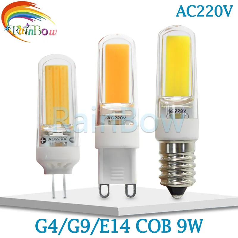 10 шт. светодиодный G4 лампочка 6 Вт 9 Вт AC/DC 12 В 220 В DC12V G9 E14 COB SMD СВЕТОДИОДНЫЙ светильник заменить галогенный прожектор люстра