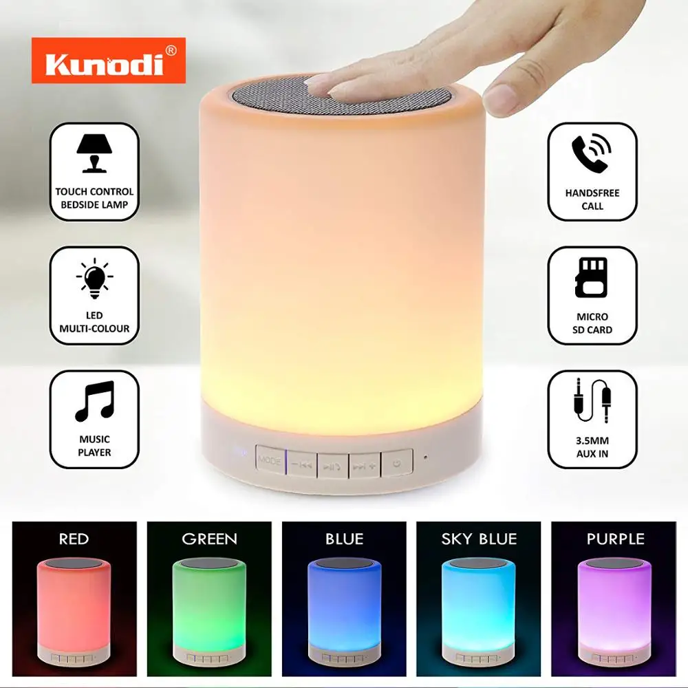 

Night Light Portable Wireless Bluetooth Speakers, Touch Control, Color LED, Bedside Table Light/TF Card/AUX-in Supported (White)