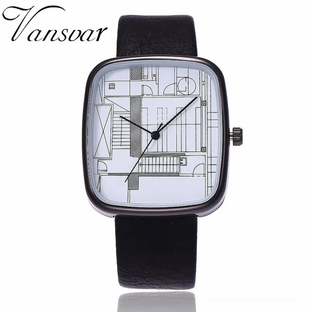 Vansvar Brand Square Shape Watch Women Men Quartz Watch Architectural Aesthetics Vansvar Brand Square Shape Watch Women Men Quartz Watch Architectural Aesthetics