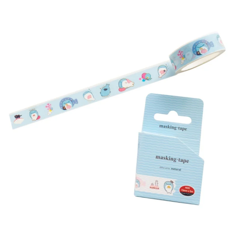 

1 Roll Cartoon Whale Printed Washi Paper Tape Decorative Masking Tape for Arts and DIY Crafts Gift Wrapping Scrapbooking