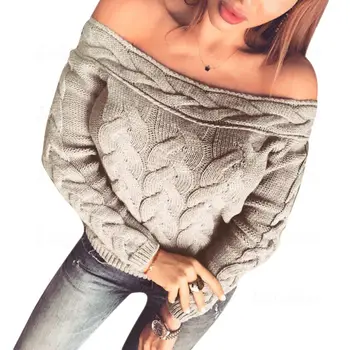 

Laipelar Sweater Women Sexy Off Shoulder Pullover Autumn Winter Warm Pull Femme Hiver Knitted Jumper Winter Tops for Women