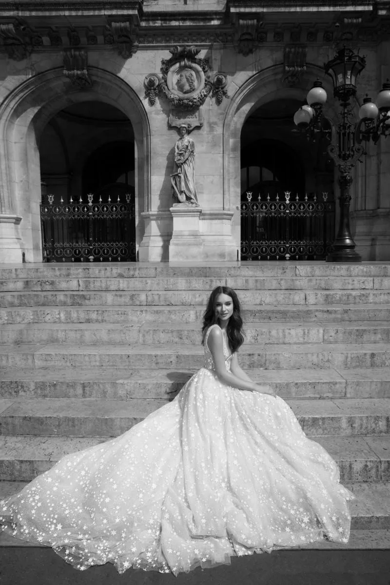 LORIE уникальное свадебное платье трапециевидной формы с аппликацией в виде звезды и кристаллами, элегантное платье с v-образным вырезом и блестками без рукавов vestidos de noiva