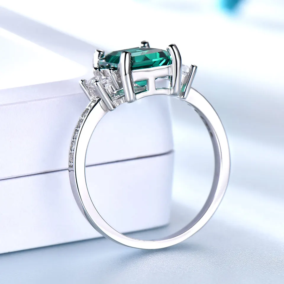 UMCHO Nano Russian Simulated Emerald Rings 925 Sterling Silver Jewelry Colorful Gemstone Rings For Women Gifts Fine Jewelry