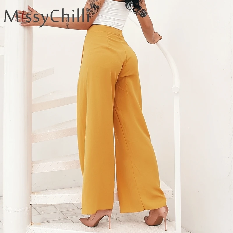 MissyChilli White chiffon high waist pants Women casual