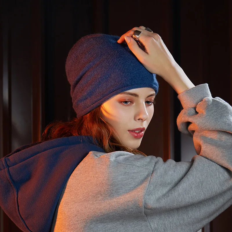 Шляпа женский из шерсти для женщин классический сплошной осень-зимняя шапочки высокого качества модные трикотажные шапки для женщин# MZ722 - Цвет: blue