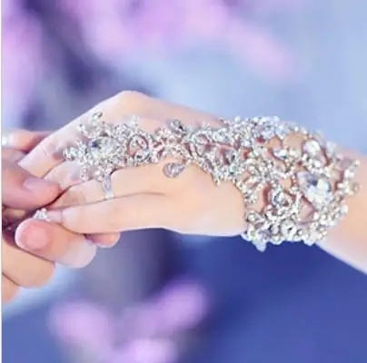 

luxury wedding Bridal party prom Jewelry Crystal Rhinestone bracelet with ring wristband Bracelet jb050