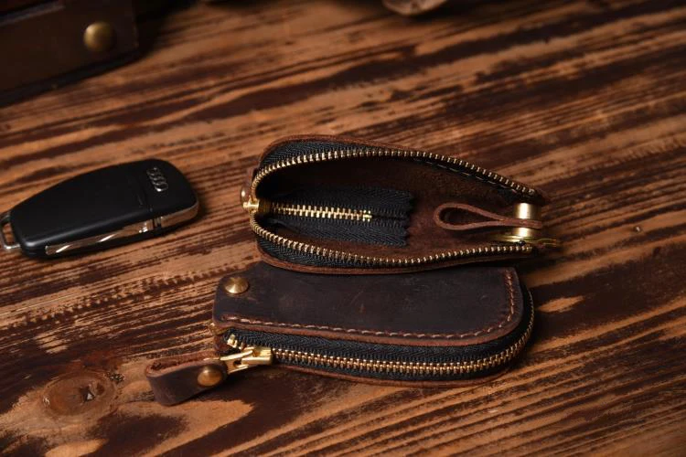 Llavero Vintage de cuero genuino para hombre y mujer, funda para llaves de coche, bolso organizador de llaves