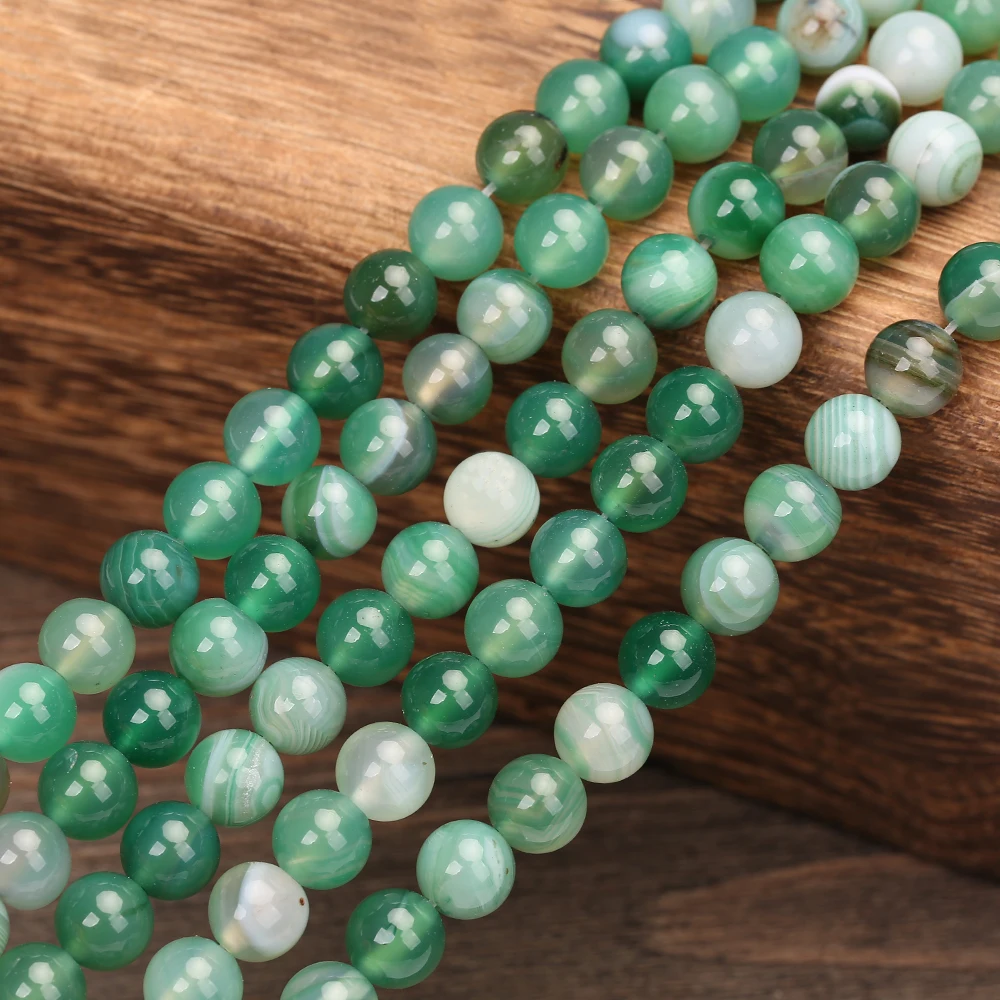 

Natural Green Stripe Agates Stone Bead For Jewelry Making Round Loose Beads Pick Size For DIY Jewelry 4-12mm 15''