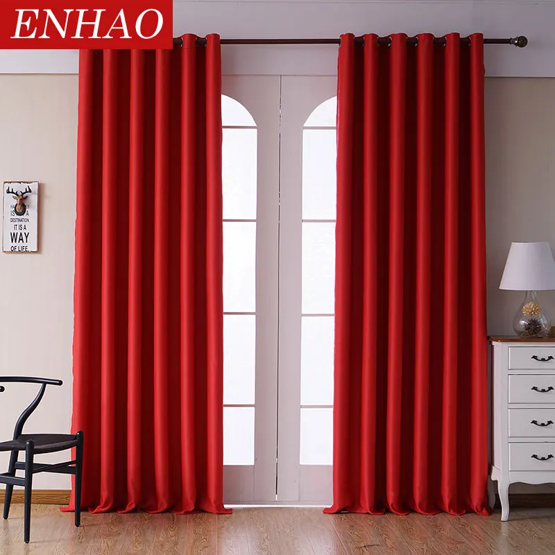 

ENHAO Modern Solid Cloth Blackout Curtains for Living Room Bedroom Kitchen Curtains for Window Blackout Curtains Drapes Blinds