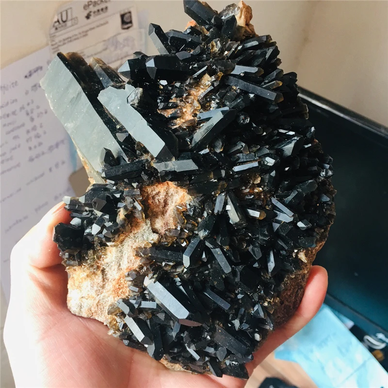 

Rare black crystal cluster mineral specimens reiki healing natural gem collection Free shipping