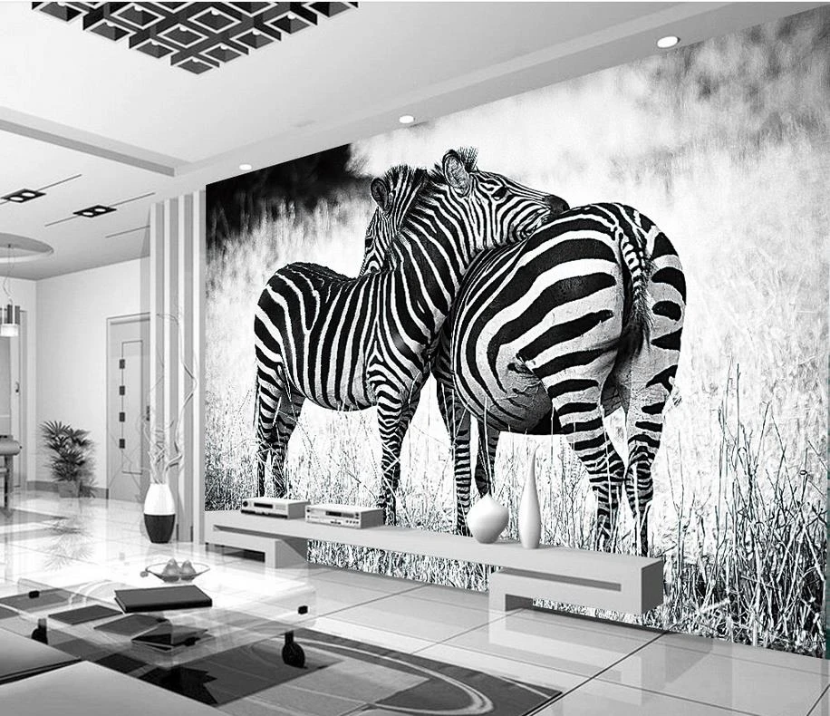 家の装飾カスタマイズの壁紙黒と白のゼブラ風景写真の壁紙壁 Custom Wallpaper Photo Wallpaperwallpaper For Walls Aliexpress