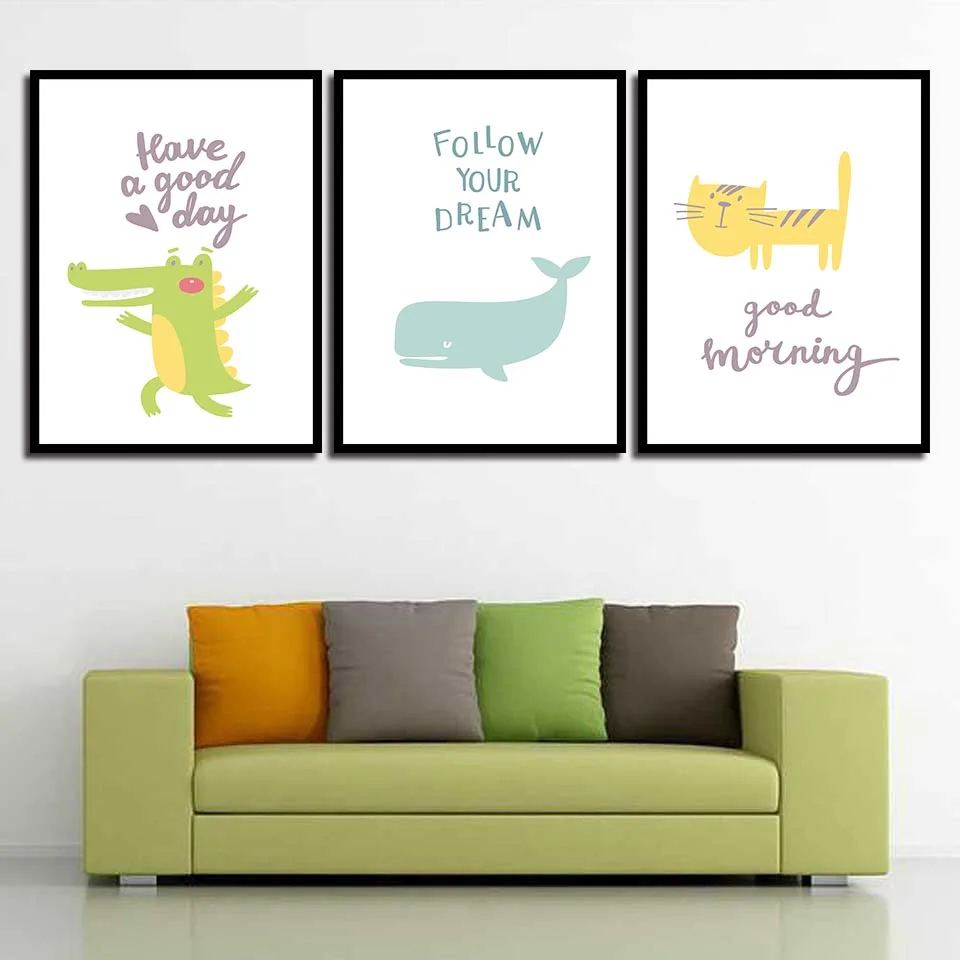 

Cartoon Crocodile Whale Cat Pictures HD Print Paintings Minimalist Wall Nordic Style Canvas Art For Poster Home Kids Room Decor