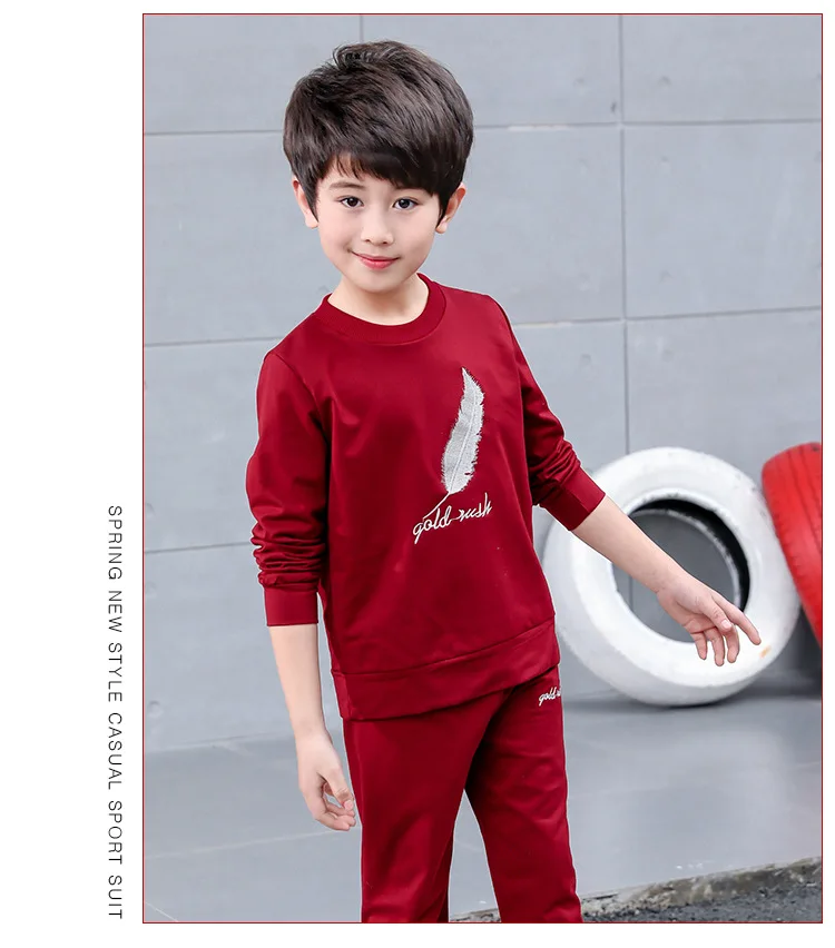 Детские Комплекты для мальчиков весна-осень Комплекты для мальчиков одежда хлопок, вышивка детские спортивные костюмы футболка+ Штаны 2 шт. комплекты дорожек одежда - Цвет: Красный
