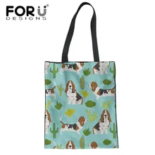 FORUDESIGNS, сумка для покупок, складная, Basset, Hound, кактус, собака, тропический стиль, модный дизайн, растения, сумки для женщин, сумка, холщовая