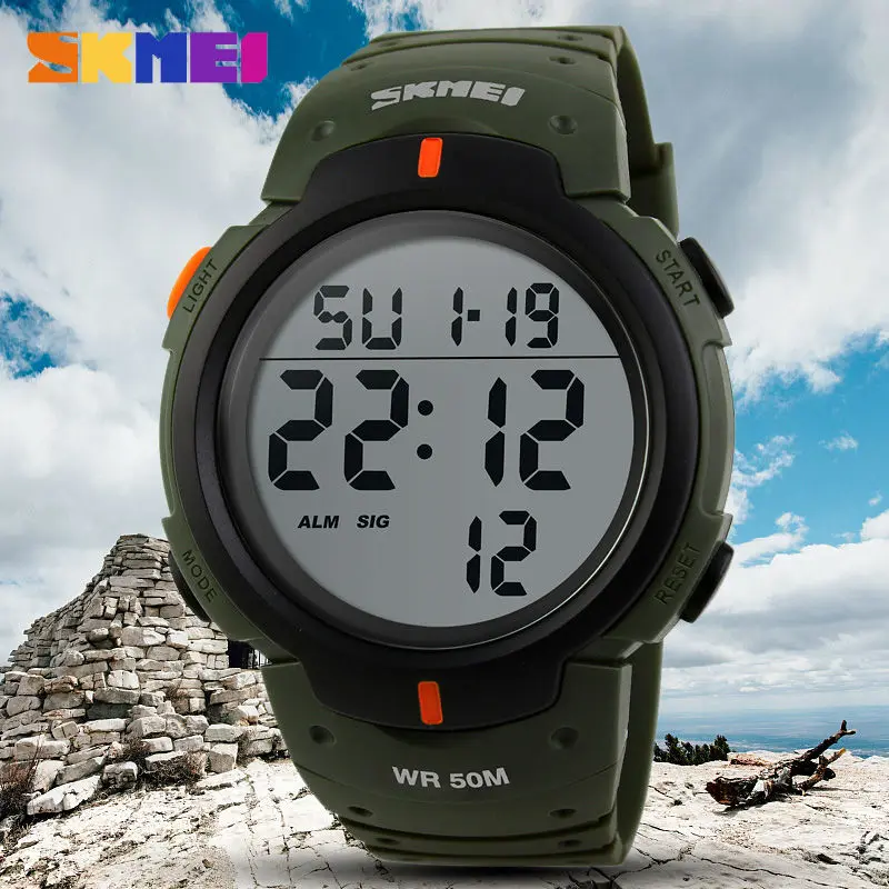 Relógios de Pulso Resistente a Choque Relógio à Prova Homens Escalada Esportes Digital Grande Dial Relógios Militares Alarme Dreágua Reloj Hombre Skmei