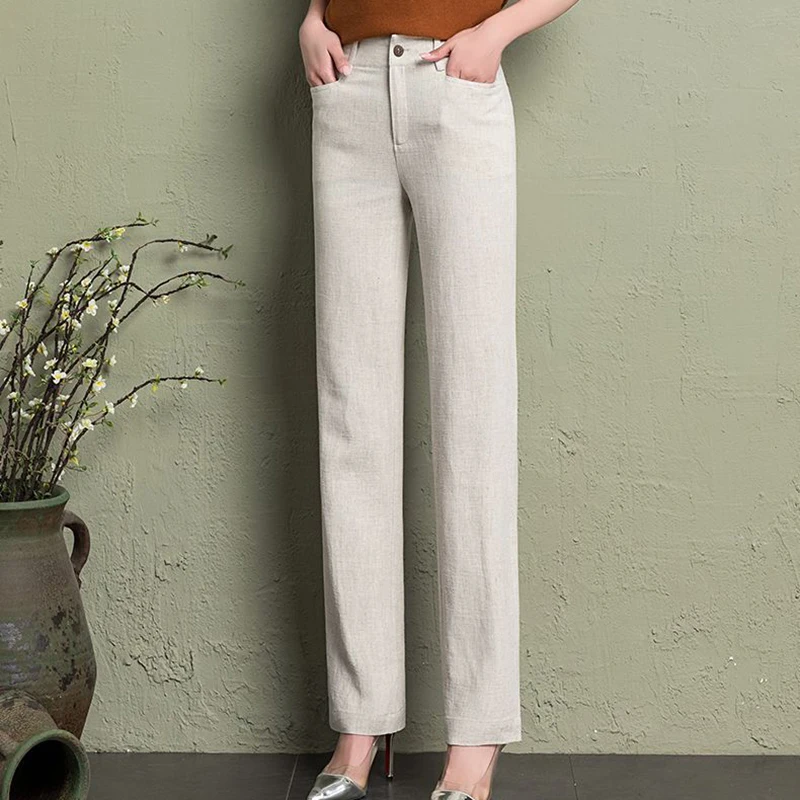 Women Pants Summer Casual Solid Cotton Linen long Pants High waist slim Length Trousers Comfortable Beige Pant Women Pants Summer Casual Solid Cotton Linen long Pants High waist slim Length Trousers Comfortable Beige Pant