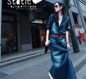 

Spring and summer 2019 new Korean slim slimming V-neck size bag hip long sleeve denim dress free shipping