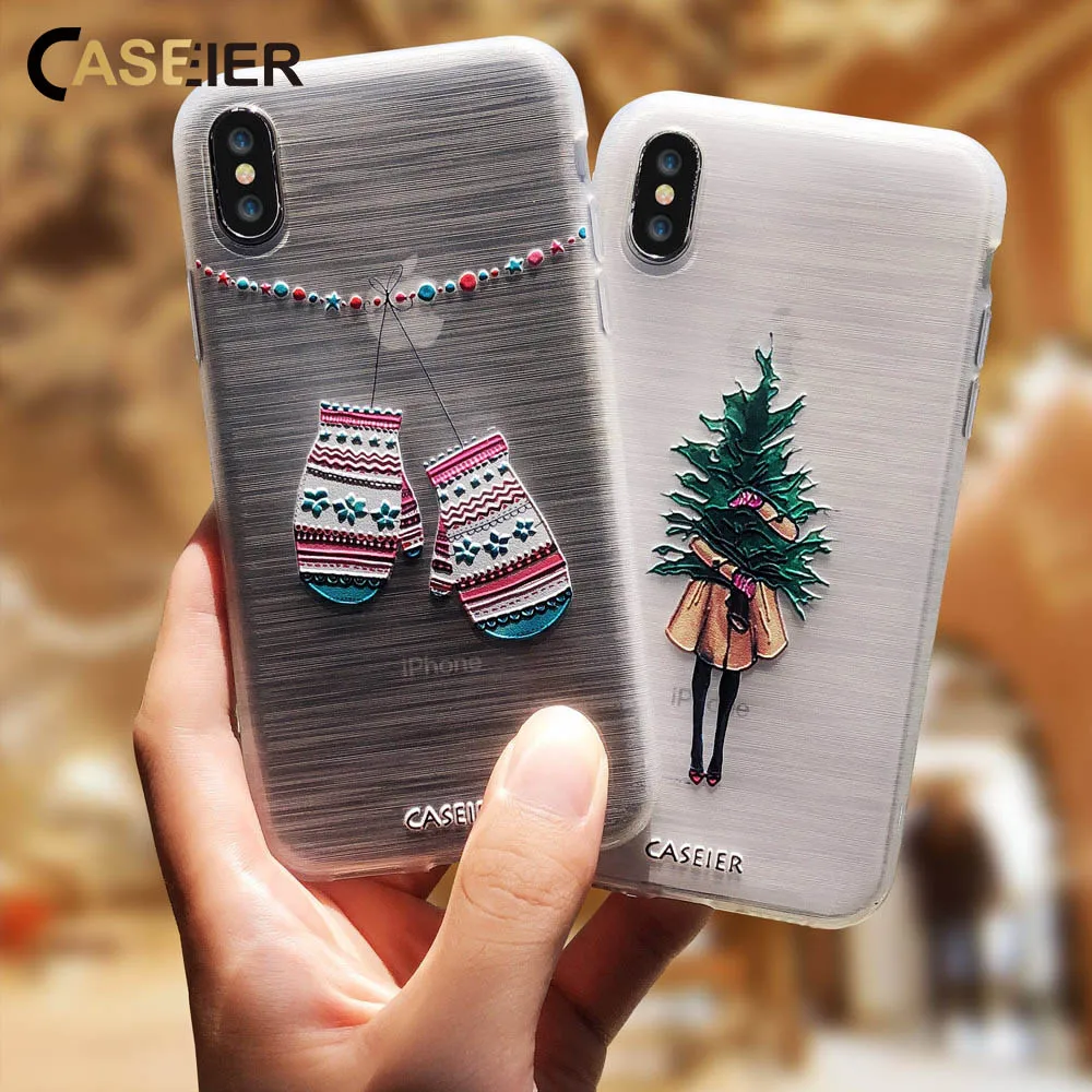 

CASEIER Christmas Phone Case For iPhone 6 6s 7 8 Plus Xr X Xs Max 5s Luxury New Year Soft Cover 2 Pec Group Sale Funda Capinhas
