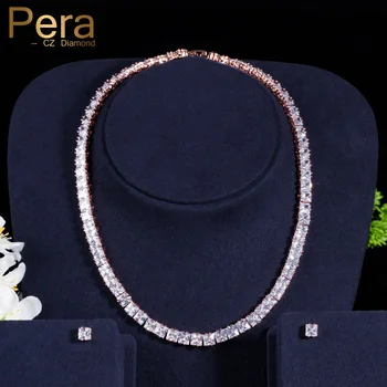 

Pera Sparkling Mirco Pave AAA+ Cubic Zirconia Big Square Shape Choker Necklace And Earring Set For Women Wedding Party Gift J085