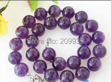 

huij 00944 17inchs NATUREL 14MM ROUND amethyst BEAD NECKLACE