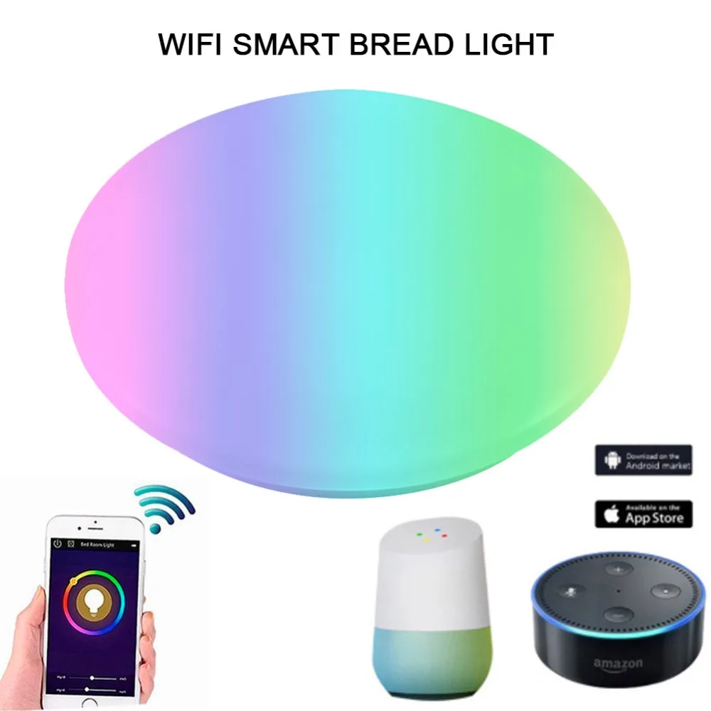 

WIFI Smart Ceiling Light LED Bread Ceiling Lamp, Alexa Google home APP Phone control Intelligent Panel Light, All Colors, RGB+W