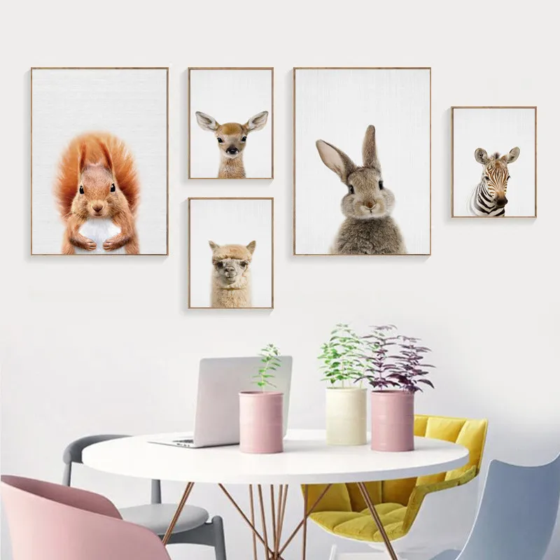 

Nordic Animals Art Canvas Painting Prints Posters Rabbit Alpaca Squirrel on Canvas Wall For Kids Room Nursery Home Decor LB0050