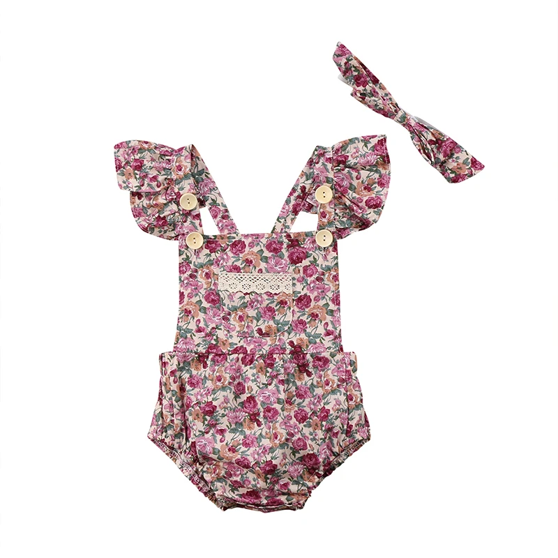 

ewborn Kids Baby Girls Floral Lace Clothes Jumpsuit Romper Headband 2PCS Outfits Set Sunsuit