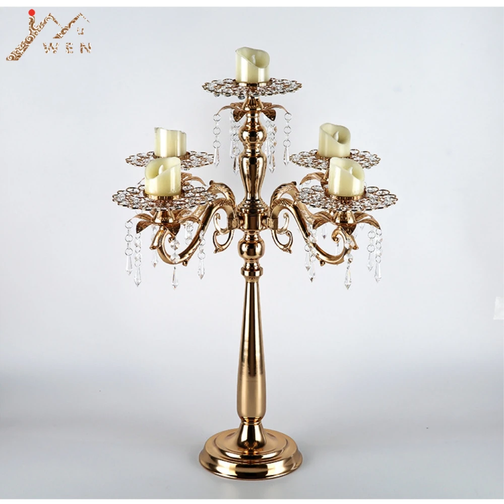 5 arms Candle Holders Metal Candelabras Gold delicate Candlesticks With